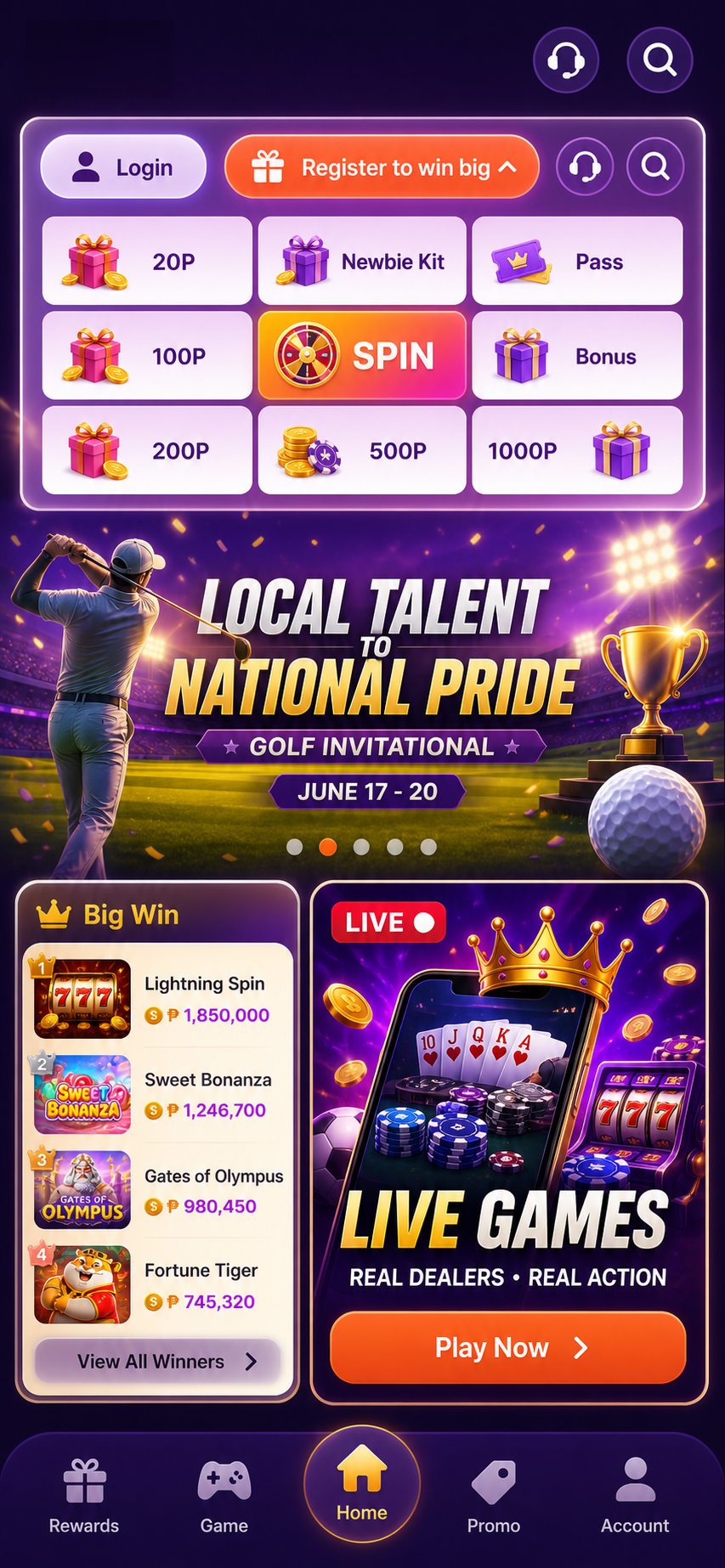 LuckyGame.PH promo grid mobile H5